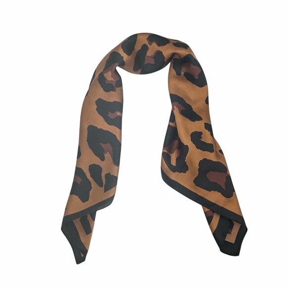 ✨Elegant Bandana Square Scarf Silky Satin Soft Leopard Print cheetah Brown Black - Picture 3 of 6